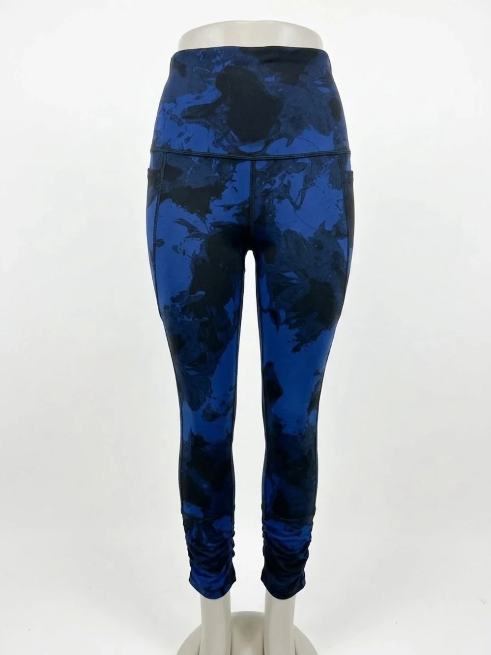 Women's High-Waist Blue Marble Print Leggings